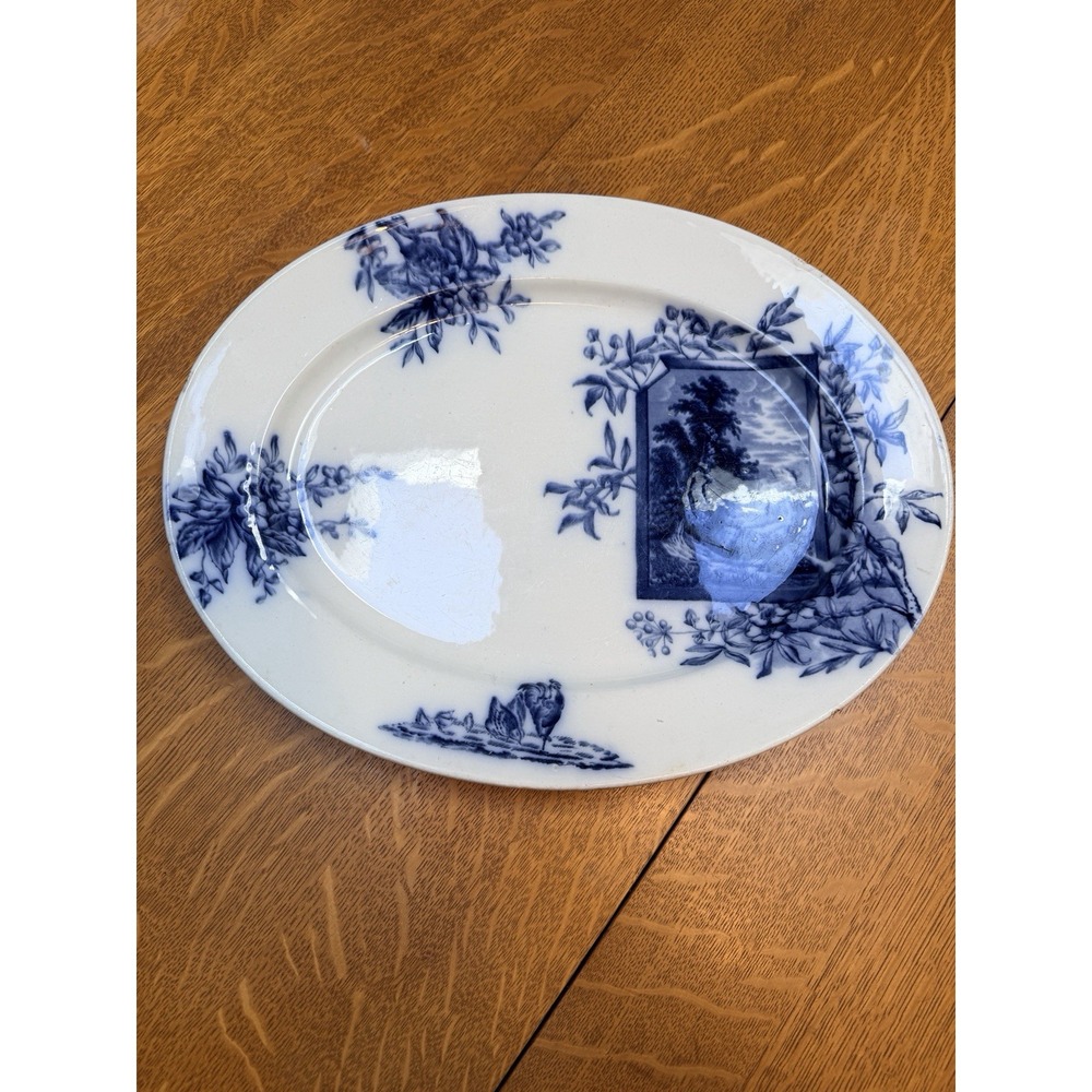 Davenport 'Osborne' Aesthetic Movement Flow Blue 15.5" Platter Very Nice!
